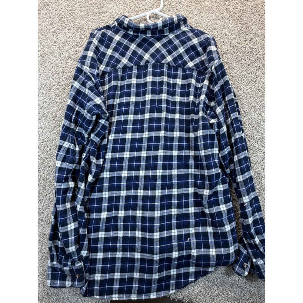 Lincoln Outfitters Mens XL Tall Flannel Shirt Navy Blue White Plaid Cotton L/S - Picture 4 of 6